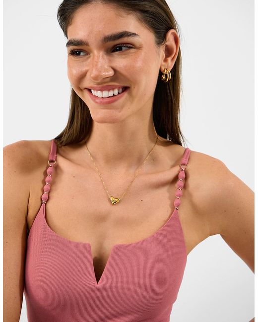 Accessorize Purple V Front Bead Strap Swimsuit