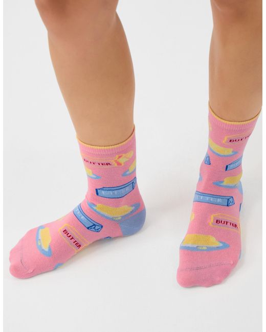 Accessorize Pink Butter Print Socks