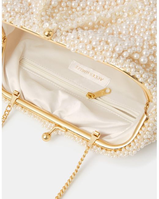 Accessorize Brown Bridal Cloud Pearl Beaded Mini Bag
