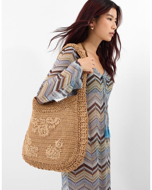Accessorize Brown Slouchy Raffia Flower Bag