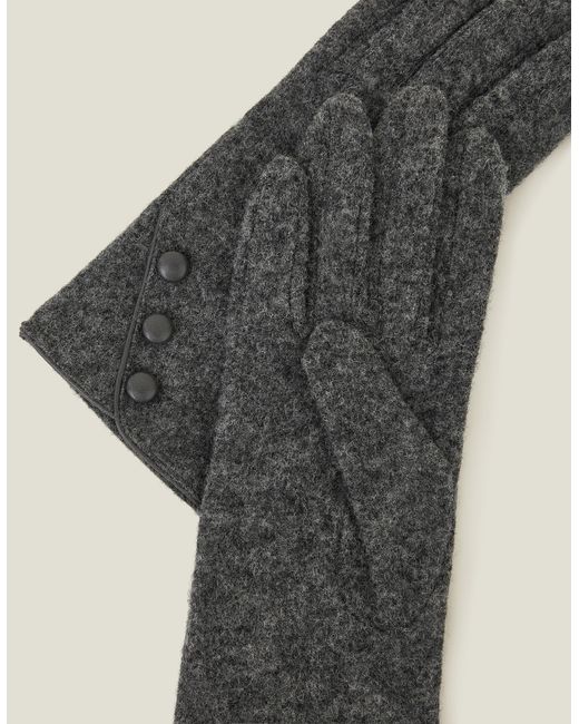 Accessorize Gray Knitted Wool Blend Touchscreen Button Gloves