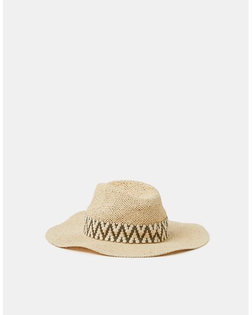 Accessorize Natural Embroidered Chevron Straw Fedora Hat