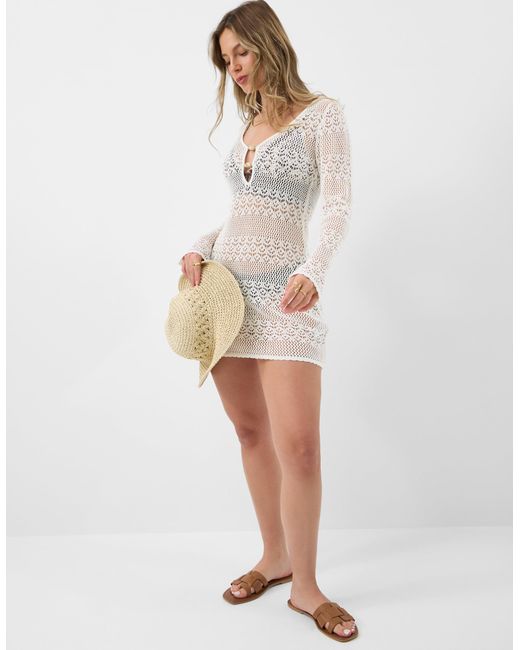 Accessorize White Mini Long Sleeve Slip Knitted Cover Up