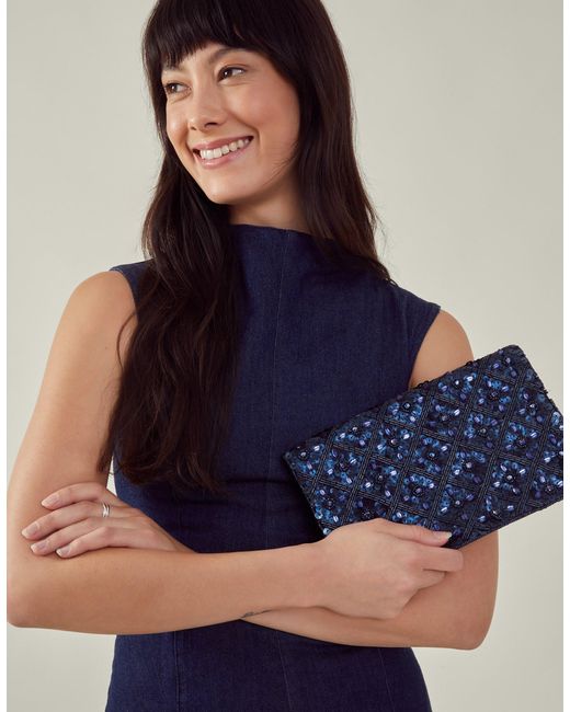 Accessorize Blue Tianna Metallic Embellished Clutch Bag