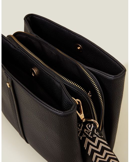 Accessorize Black Faux Leather Webbing Strap Crossbody Bag