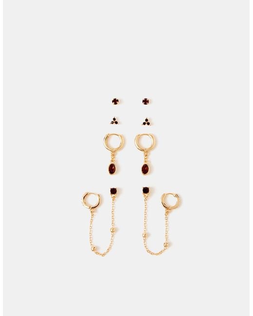Accessorize White 5-Pack Gem Stud & Chain Hoop Earrings