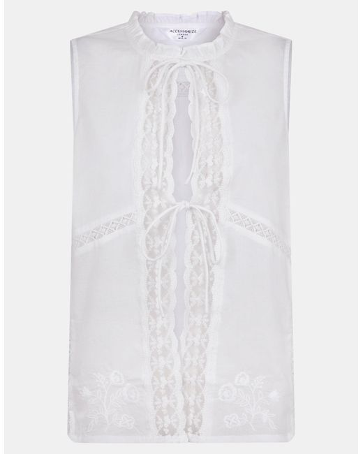 Accessorize Natural Cotton Floral Lace Tie-Front Waistcoat