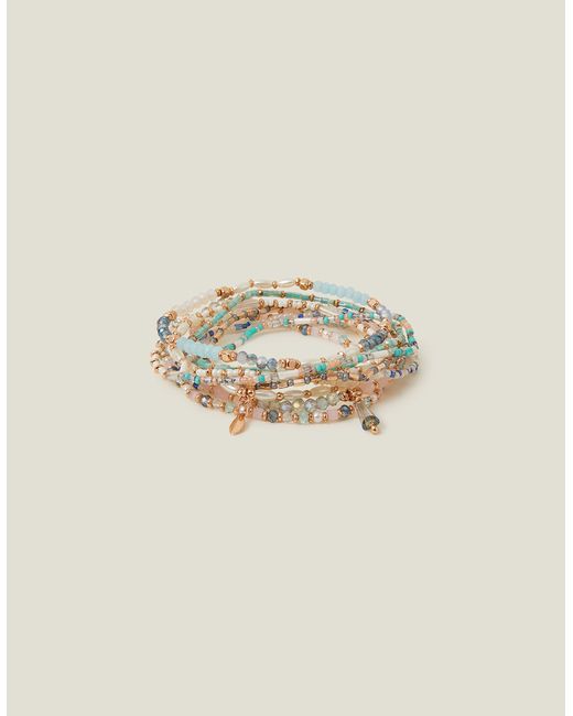 Accessorize Natural Women's Blue And Gold Beaded Stretch Bracelets