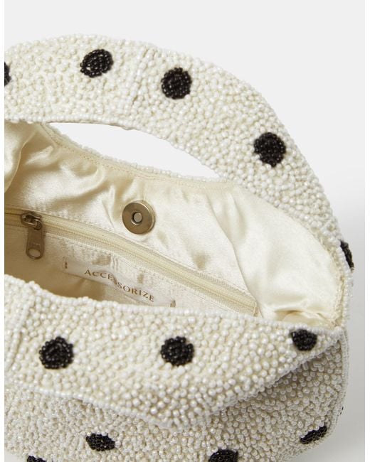Accessorize White Polka Dot Beaded Bag