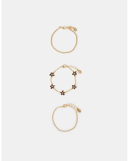 Accessorize Metallic 3-Pack Enamel Flower Chain Bracelets