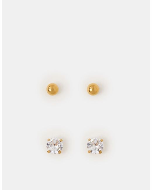 Accessorize White 2-Pack 14Ct-Plated Surgical Steel Diamanté Flatback Earrings