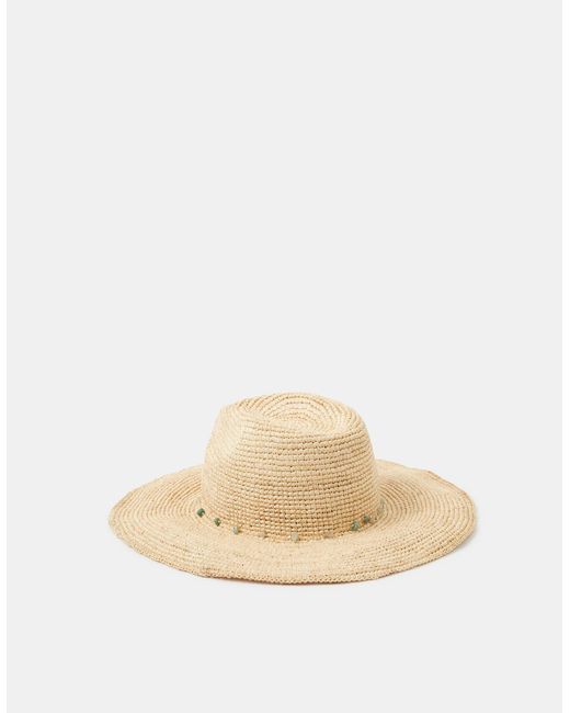 Accessorize Natural Bead Trim Fedora Hat