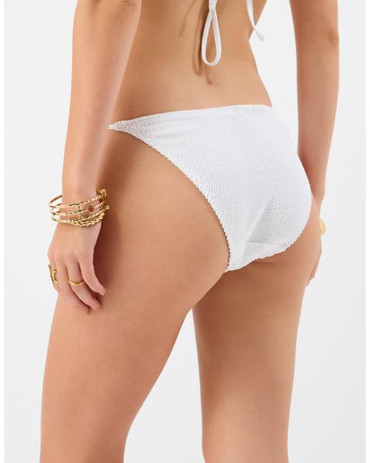 Accessorize White Crinkle Texture Bead Tie Side Bikini Bottoms