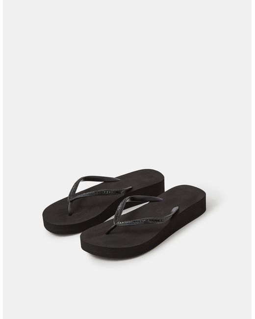 Accessorize Black Embellished Wedge Flip Flops