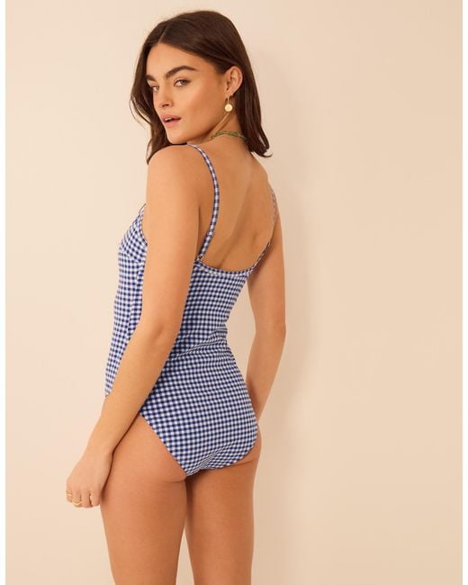 Accessorize Blue One-Piece Sleeveless Regular Gingham Print Shaping Swimsuit