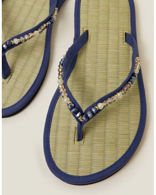 Accessorize Multicolor Women's Facet Bead Seagrass Flip Flops Blue
