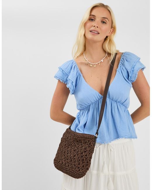 Accessorize Brown Raffia Crossbody Bag
