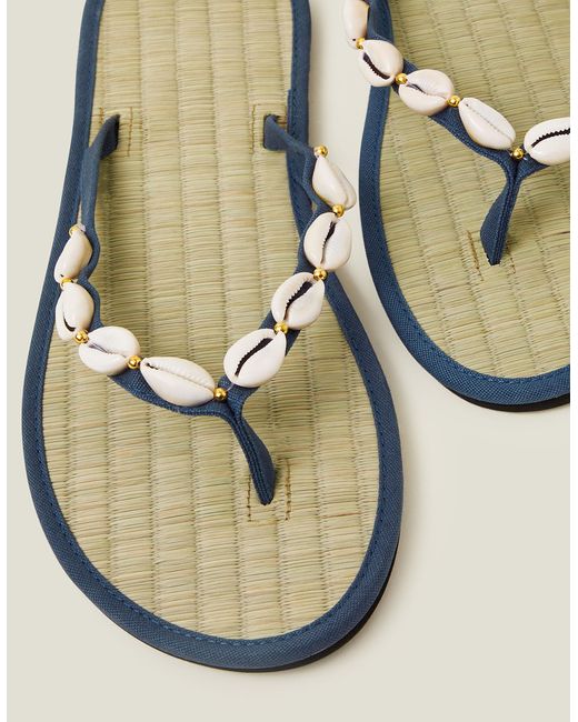 Accessorize Natural Women's Shell Seagrass Flip Flops Blue