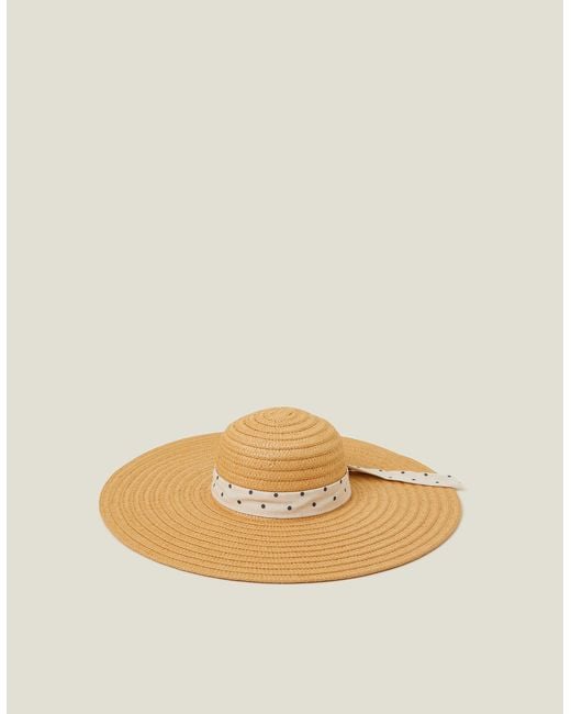 Accessorize Natural Polka Dot Bow Floppy Straw Hat