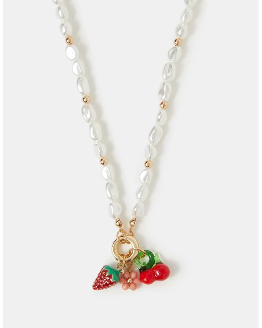 Accessorize Pink Fruit Cluster Charm Pearl Necklace