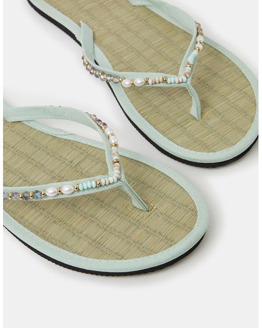 Accessorize White Bead Embellished Seagrass Flip Flops