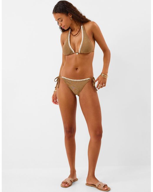 Accessorize Natural Shimmer Whipstitch Tie Side Bikini Bottoms