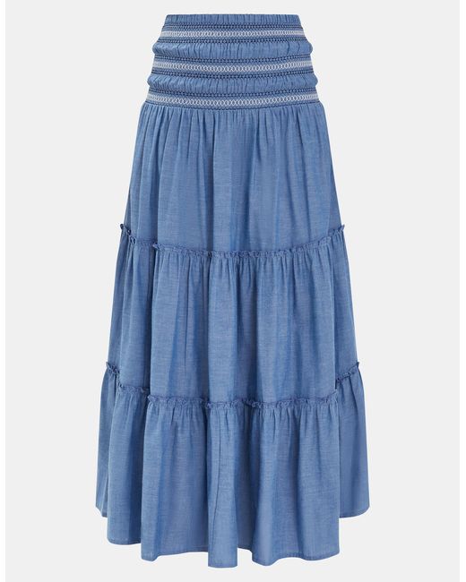 Accessorize Blue Smock Tiered Maxi Skirt