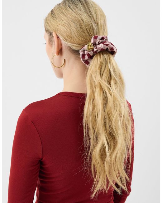 Accessorize Red Heart Charm Check Print Scrunchie