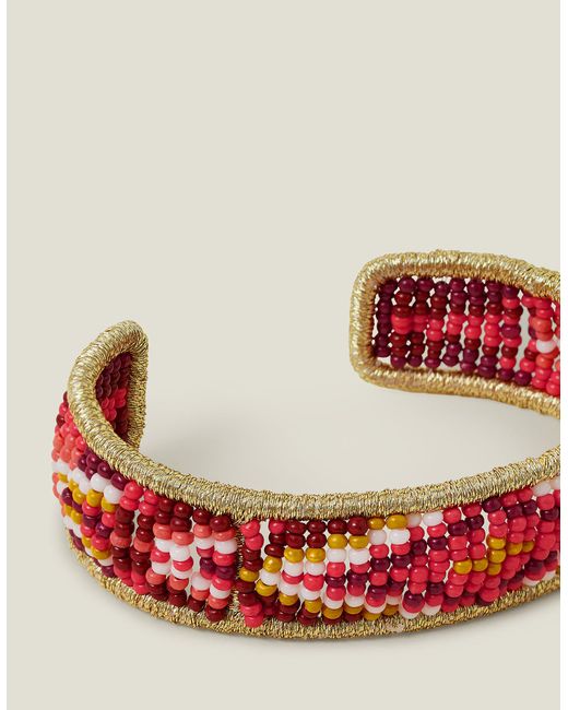 Accessorize Red Aztec Beaded Cuff Bracelet