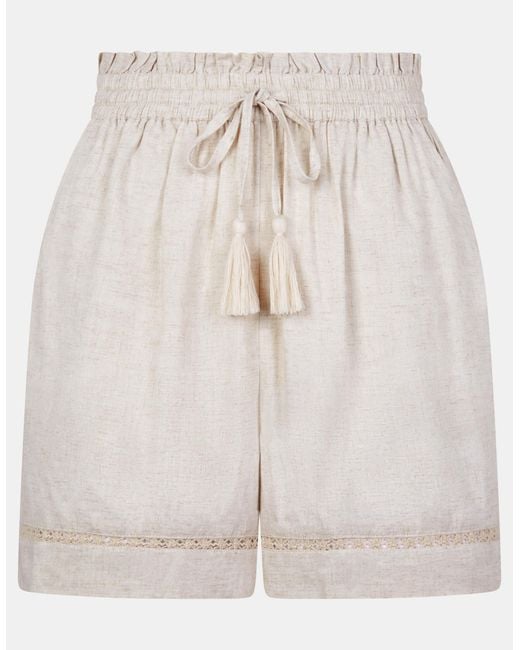Accessorize Natural Linen Lace Trim Beach Shorts Camel