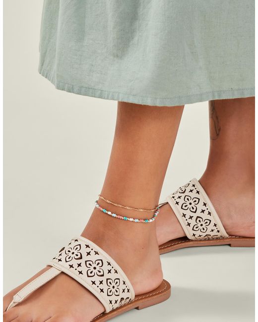 Accessorize Natural 3-Pack Leaf Charm Anklets