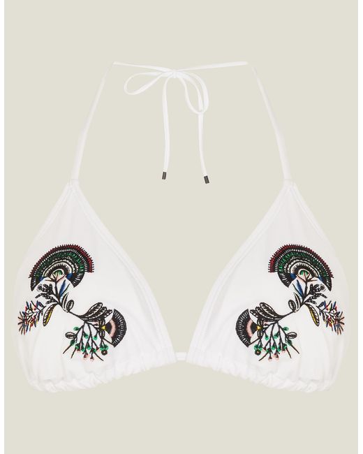 Accessorize Multicolor Women's Fan Embroidered Triangle Bikini Top White