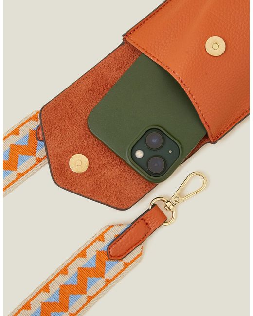 Accessorize Orange Women's Brown Webbing Strap Phone Bag