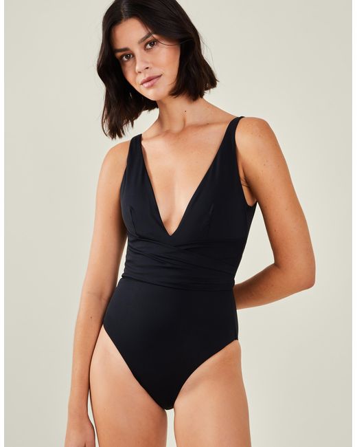 Accessorize Black Sleeveless Plunge Wrap Shaping Swimsuit