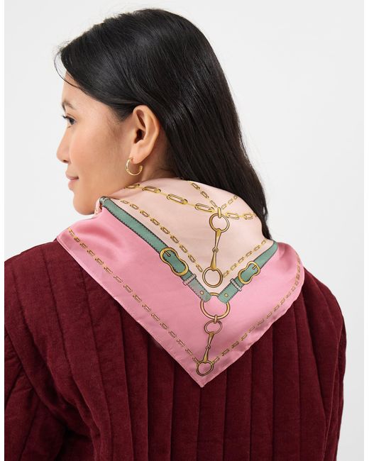 Accessorize Pink Chain Print Square Satin Scarf