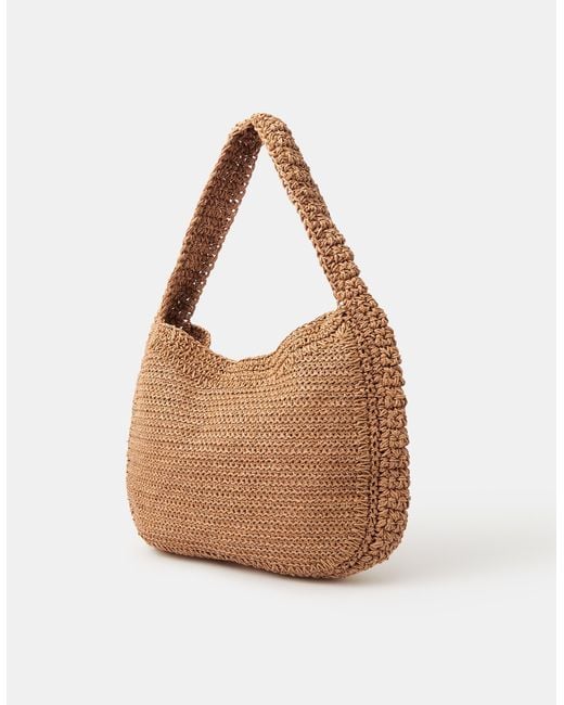 Accessorize Brown Slouchy Raffia Flower Bag