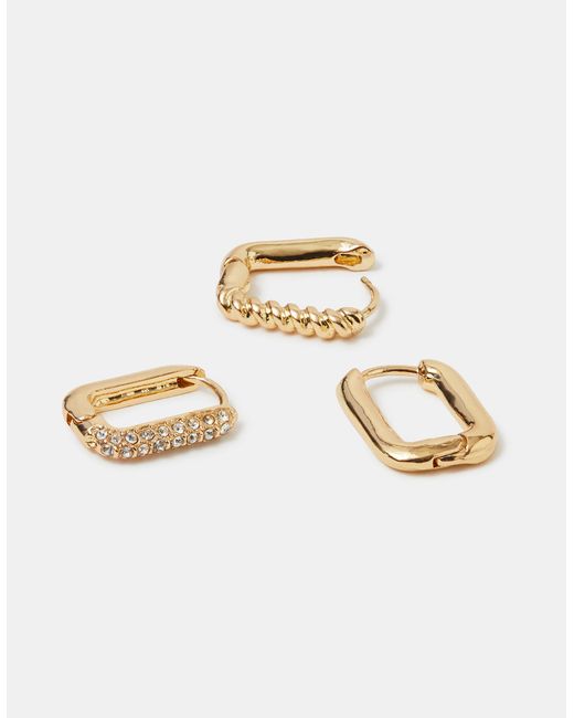 Accessorize Brown 3-Pack Rectangular Hoop Earrings