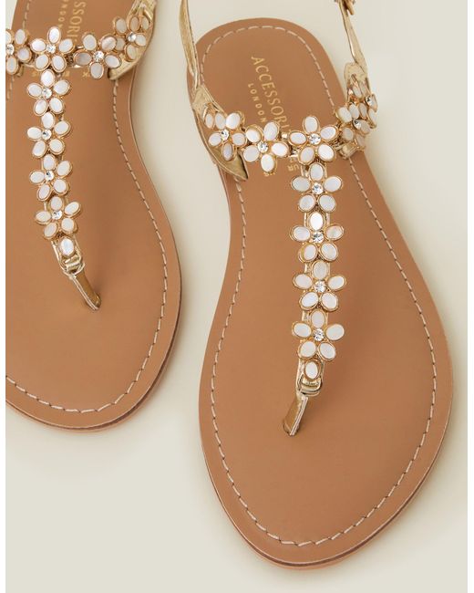 Accessorize Natural Flower Embellished Sandals Cream