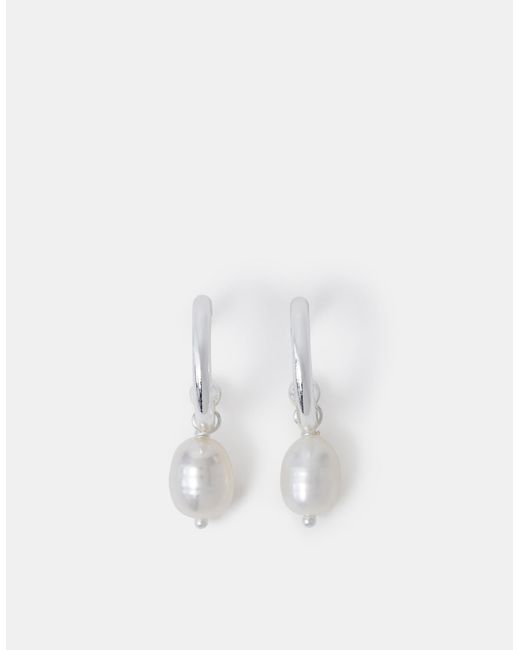 Accessorize White Sterling-Plated Pearl Drop Hoop Earrings