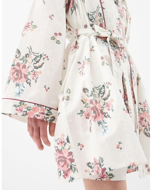Accessorize White Floral Print Short Dressing Gown