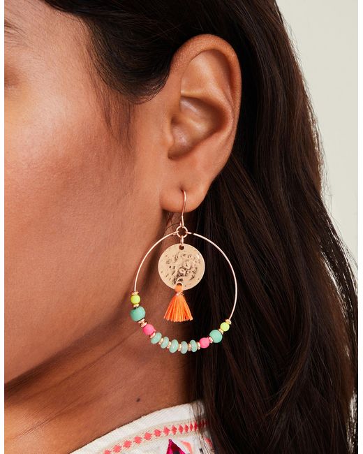 Accessorize Multicolor Women's Gold/orange Coin Tassel Hoop Earrings