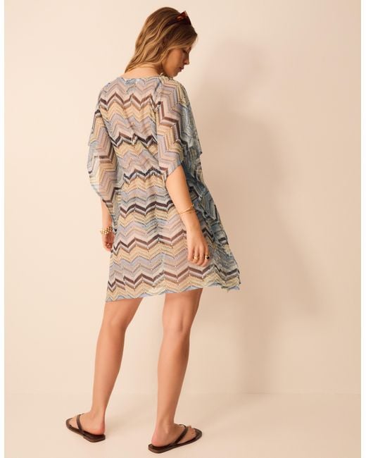 Accessorize Blue Zigzag Crochet Mini Kaftan