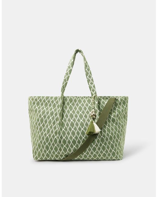 Accessorize Green Geometric Print Weekend Bag