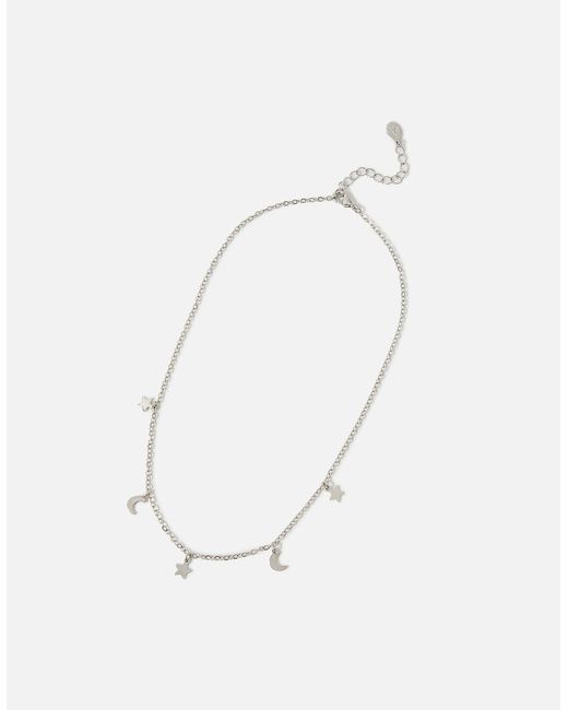 Accessorize Natural Steel Star And Moon Station Necklace