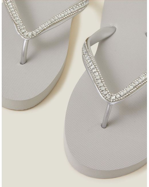Accessorize Natural Women's Embellished Flip Flops Silver