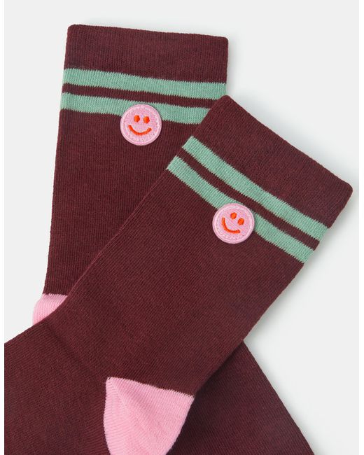 Accessorize Red Happy Face Varsity Socks