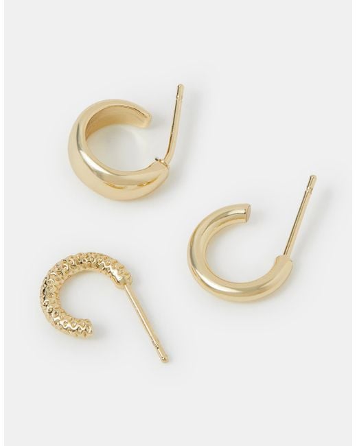 Accessorize White 3-Pack 14Ct-Plated Chunky Huggie Hoop Earrings