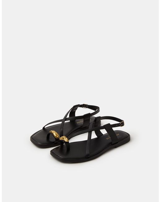 Accessorize Black Metal Toe Detail Strappy Sandals