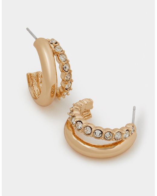 Accessorize Metallic Mini Diamanté Double Hoop Earrings