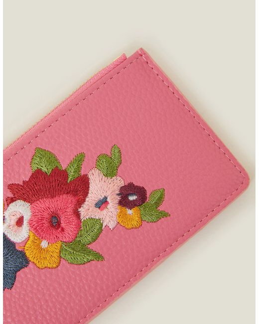 Accessorize Floral Embroidered Card Holder Pink